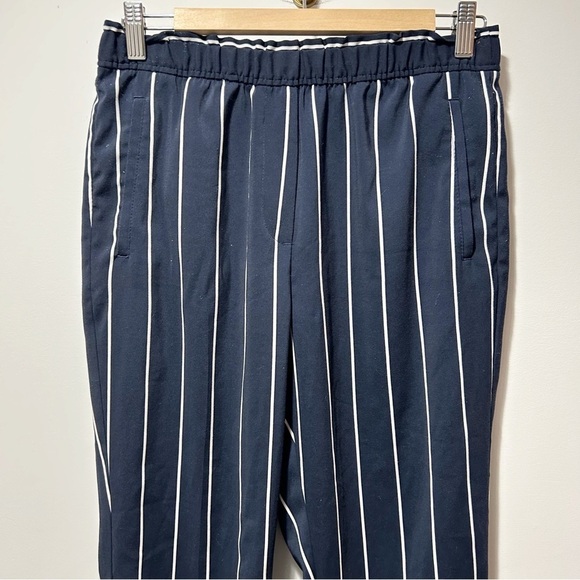 H&M Striped Ankle Trousers Size 6 Stetch Waist Lightweight Flowy Navy Blue White - Picture 3 of 8